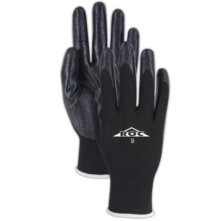 MAGID ROC GP161 Black Polyester Knit Gloves with Black Nitrile Palm Coating, 12PK GP161-10